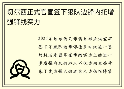 切尔西正式官宣签下狼队边锋内托增强锋线实力 切尔西正式官宣签下狼队边锋内托增强锋线实力